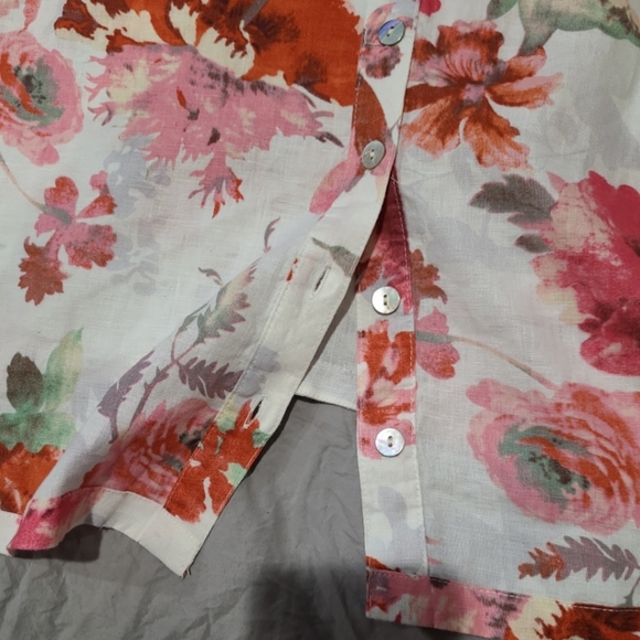 Soft Surroundings Women SZ PL Linen floral hooded sleeveless tunic cottage core - Picture 7 of 11